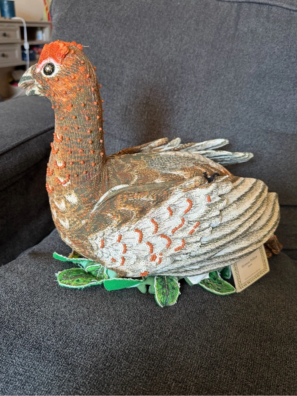 Handcrafted Brown & Orange grouse Decorative Bird pillow for Home